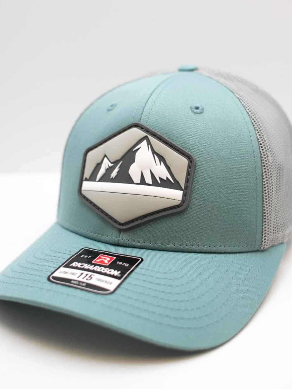 HGP Richardson 115 Mesh Back Snapback Hat Gray & Teal Mountain PVC Patch
